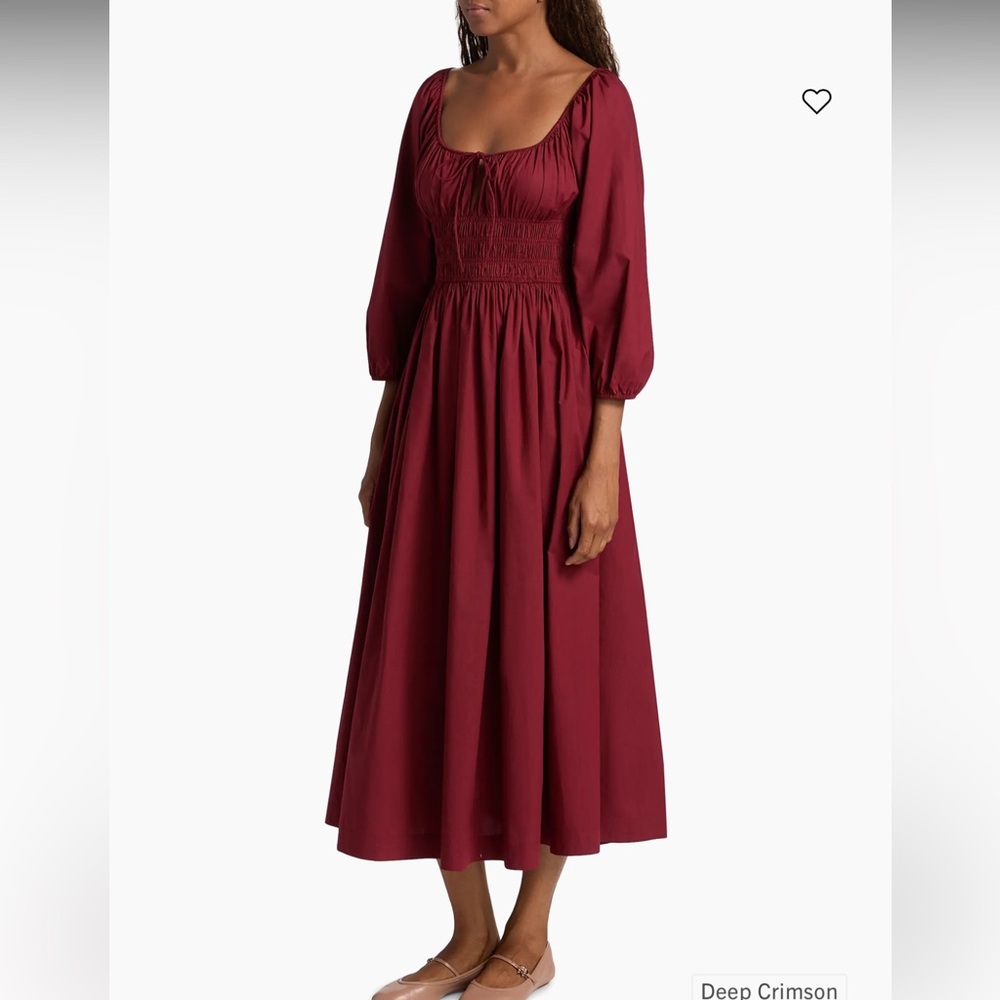 DÔEN quintessa midi dress | shirred, organic cotton - deep crimson - Picture 3 of 6